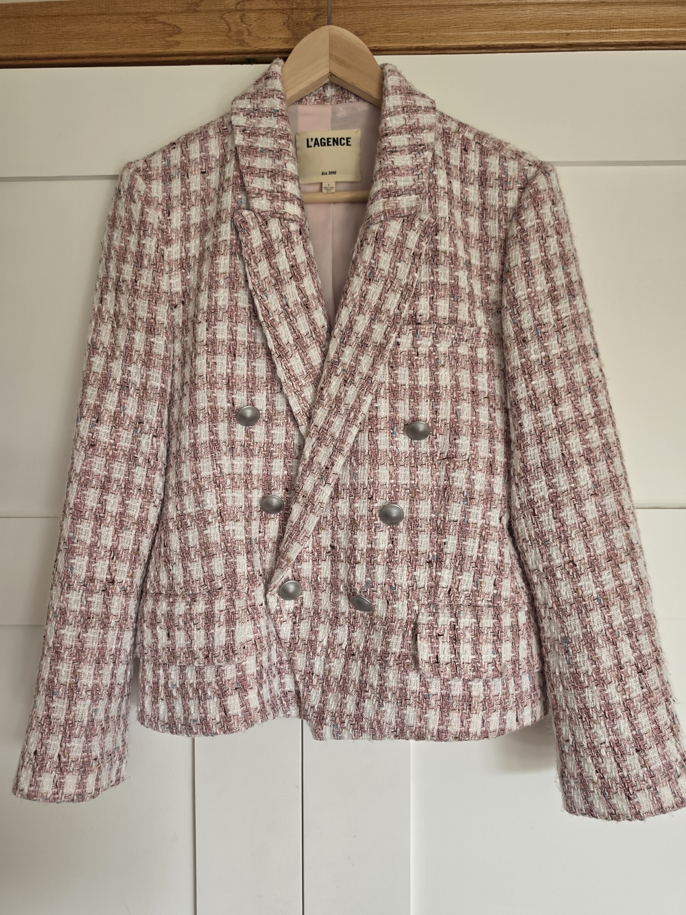 L'AGENCE Pink Tweed Double-Breasted Jacket